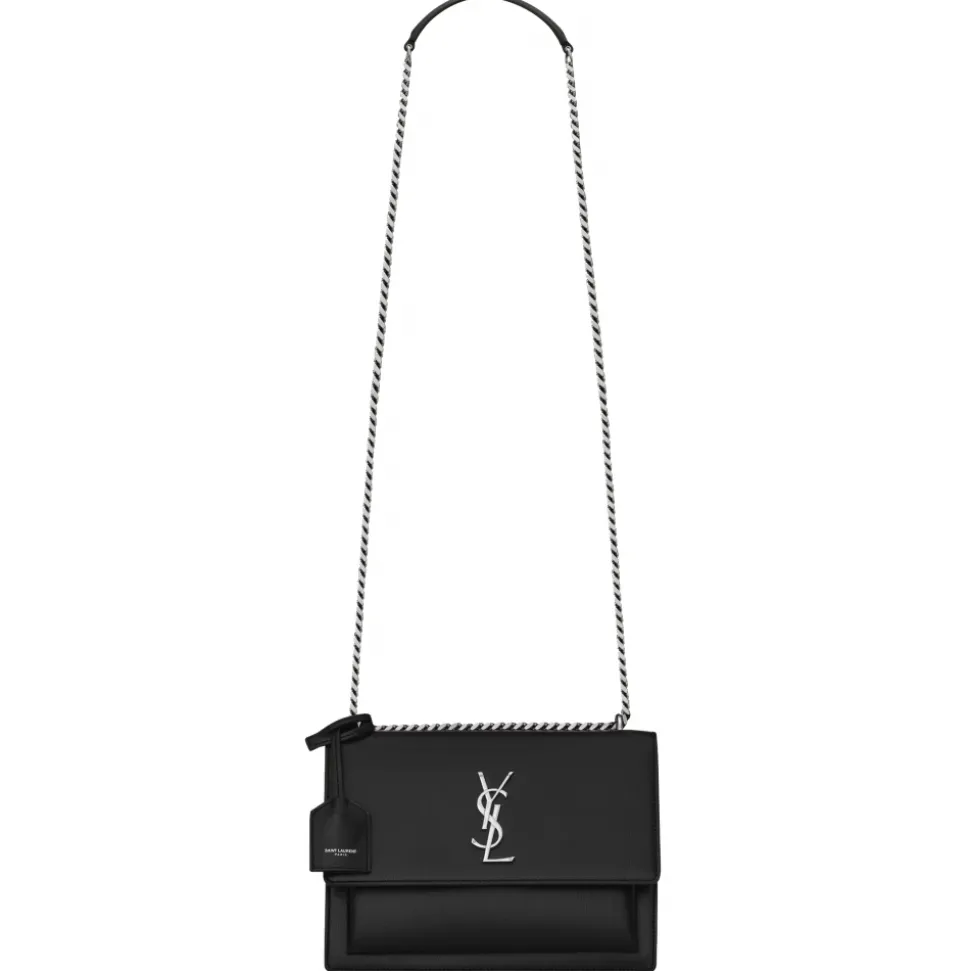 Yves Saint Laurent - Sunset Medium in Smooth Leather - Black Silver - Saint Laurent Exclusive Collection - Avvenice