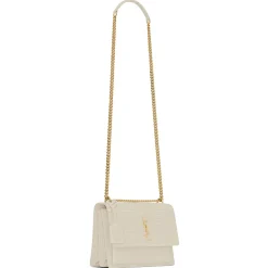 Yves Saint Laurent - Sunset Medium in Crocodile-Embossed Leather - Blanc Vintage - Saint Laurent Exclusive Collection - Avvenice