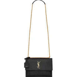 Yves Saint Laurent - Sunset Medium in Crocodile-Embossed Leather - Black - Saint Laurent Exclusive Collection - Avvenice