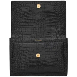 Yves Saint Laurent - Sunset Medium in Crocodile-Embossed Leather - Black - Saint Laurent Exclusive Collection - Avvenice