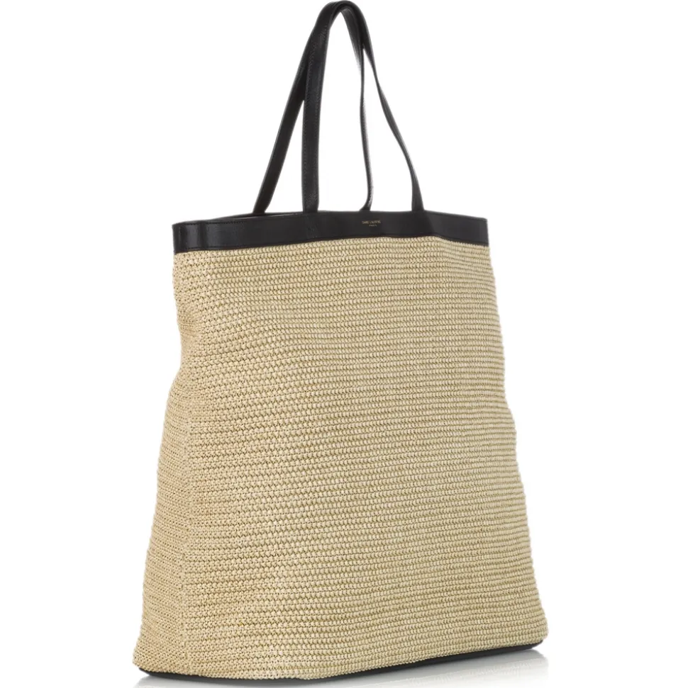 Yves Saint Laurent Vintage - Raffia Tote Bag - Black Beige - Leather Handbag - Luxury High Quality - Avvenice