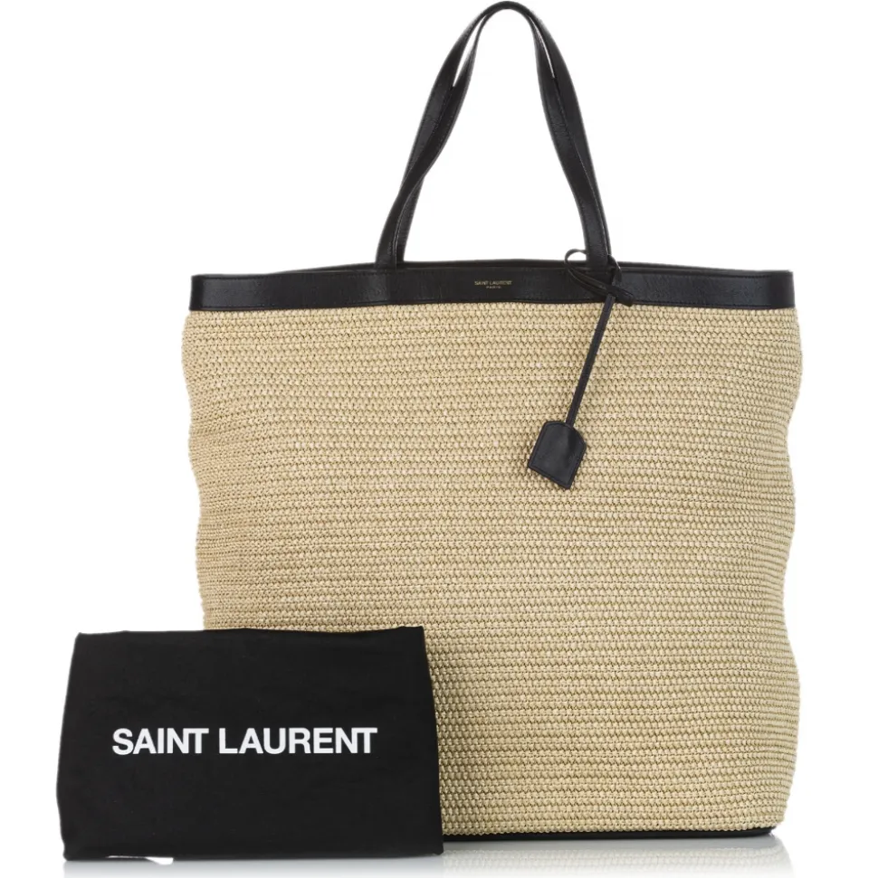 Yves Saint Laurent Vintage - Raffia Tote Bag - Black Beige - Leather Handbag - Luxury High Quality - Avvenice