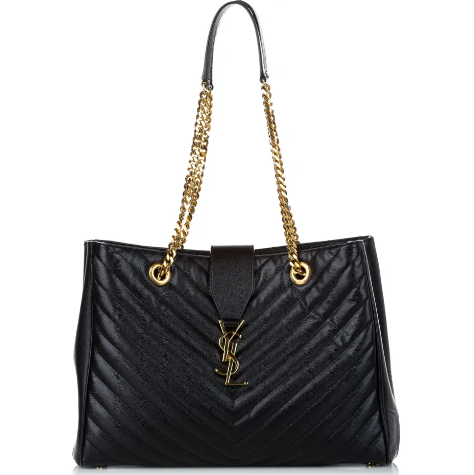Yves Saint Laurent Vintage - Chevron Monogram Shopper Leather Tote Bag - Black - Leather Handbag - Luxury High Quality - Avvenice