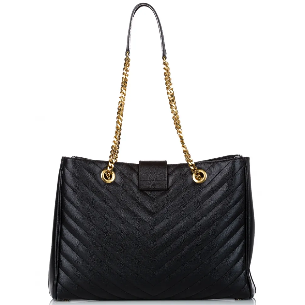 Yves Saint Laurent Vintage - Chevron Monogram Shopper Leather Tote Bag - Black - Leather Handbag - Luxury High Quality - Avvenice