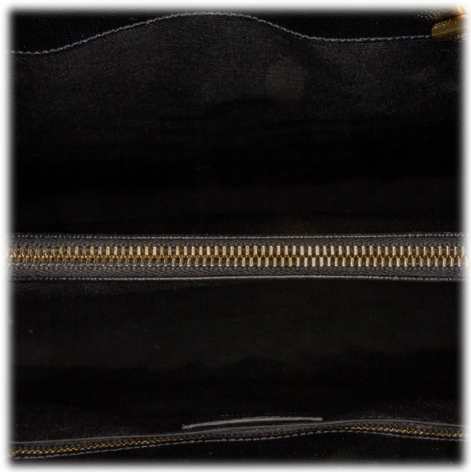 Yves Saint Laurent Vintage - Chevron Monogram Shopper Leather Tote Bag - Black - Leather Handbag - Luxury High Quality - Avvenice