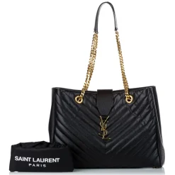 Yves Saint Laurent Vintage - Chevron Monogram Shopper Leather Tote Bag - Black - Leather Handbag - Luxury High Quality - Avvenice