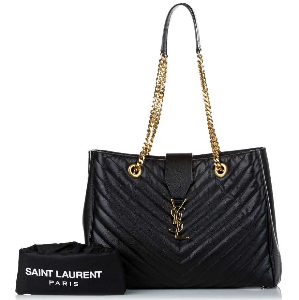 Yves Saint Laurent Vintage - Chevron Monogram Shopper Leather Tote Bag - Black - Leather Handbag - Luxury High Quality - Avvenice
