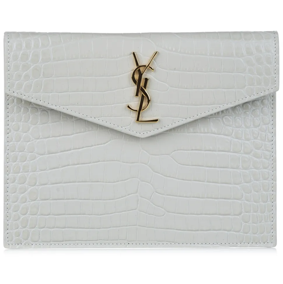 Yves Saint Laurent Vintage - Embossed Uptown Envelope Clutch - White - Leather Handbag - Luxury High Quality - Avvenice