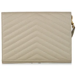 Yves Saint Laurent Vintage - Monogram Chevron Leather Clutch Bag - Brown Beige - Leather Handbag - Luxury High Quality - Avvenice