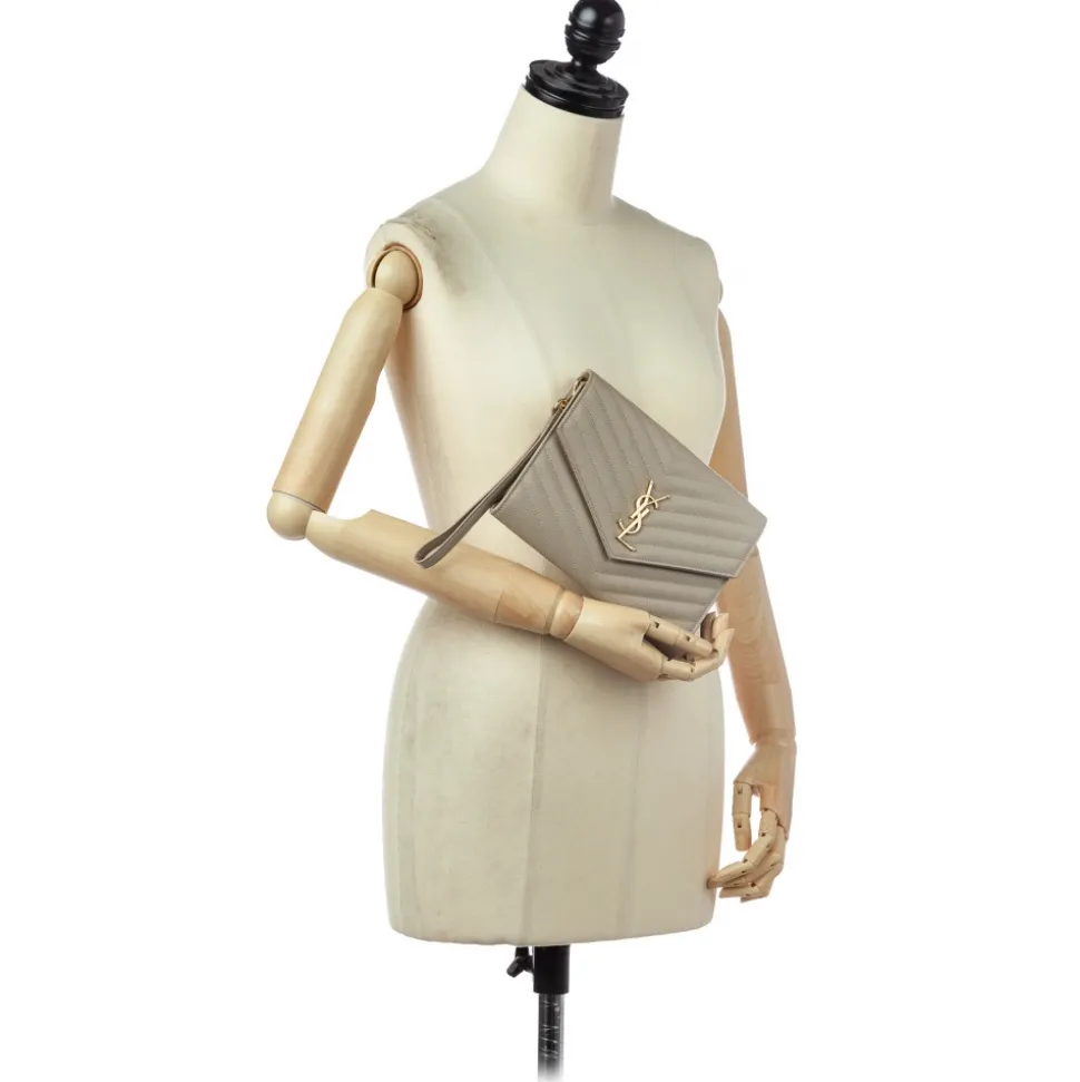 Yves Saint Laurent Vintage - Monogram Chevron Leather Clutch Bag - Brown Beige - Leather Handbag - Luxury High Quality - Avvenice