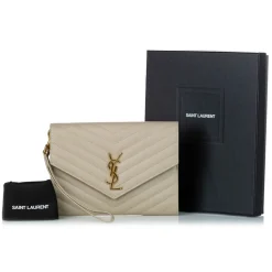 Yves Saint Laurent Vintage - Monogram Chevron Leather Clutch Bag - Brown Beige - Leather Handbag - Luxury High Quality - Avvenice