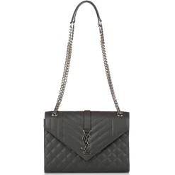 Yves Saint Laurent Vintage - Monogram Envelope Leather Shoulder Bag - Dark Gray - Leather Handbag - Luxury High Quality - Avvenice
