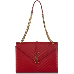 Yves Saint Laurent Vintage - Monogram Chevron Envelope Crossbody Bag - Red - Leather Handbag - Luxury High Quality - Avvenice