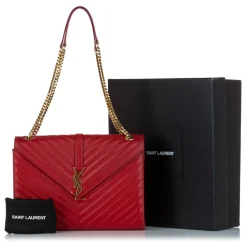 Yves Saint Laurent Vintage - Monogram Chevron Envelope Crossbody Bag - Red - Leather Handbag - Luxury High Quality - Avvenice