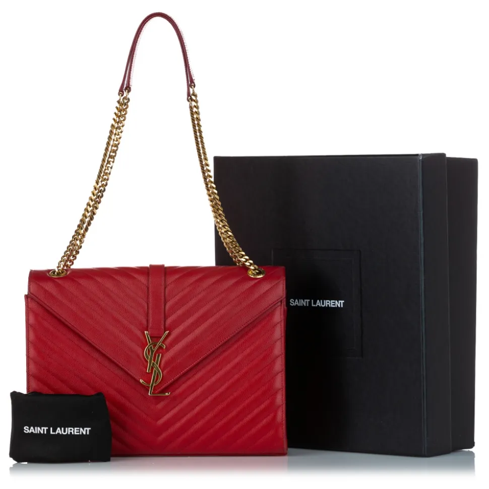 Yves Saint Laurent Vintage - Monogram Chevron Envelope Crossbody Bag - Red - Leather Handbag - Luxury High Quality - Avvenice