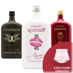 Zanin 1895 - Amarcord - Promo 3 Liqueurs + 6 Teku Spirit Glasses - Cordiale - Liqueur - Spirit of Excellence - Avvenice